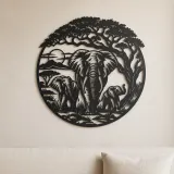 Círculo de Árbol de Elefante Cartel de Metal | Decoración Silueta de Vida Silvestre