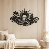 Rising Sun over Waves Metal Wall Art | Celestial Boho Wall Decor - lifestyle view 5