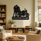 Personalized Motorcycle Family with Helmet Carrying Child Metal Wall Art - lifestyle view 4