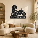 Décoration murale en métal personnalisée Couple S'Embrassant avec Moto et Cœur