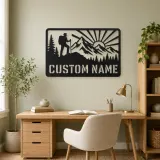 Personalized Mountain Hiker Metal Wall Art with Sunrise - lifestyle view 4