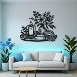 Candle and Flowers Metal Wall Art | Cozy Home Metal Decor