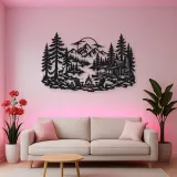 Campfire in the Pines Metal Wall Art | Nature Silhouette Decor