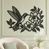 Hummingbird Blossom Metal Wall Art | Wildlife Silhouette Decor - lifestyle view 2