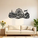 Compass Mountain Flow Metal Wall Art | Nature Silhouette Decor