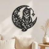 Décoration murale en métal Cat on Moon Arc | Décor silhouette amoureux des animaux