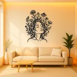 Wildflower Face Metal Wall Art | Minimalist Woman Line Art