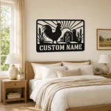 Personalized Rooster Farm Metal Wall Art with Barn Scene - lifestyle view 2