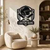 Personalized Baseball Helmet Crossed Bats Shield Metal Wall Art - lifestyle view 5