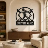 Personalized Baseball Batter Metal Wall Art with Crossed Bats - lifestyle view 2