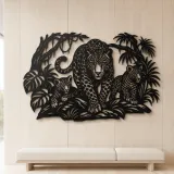 Leopard Jungle Metal Wall Art | Wildlife Silhouette Decor - lifestyle view 5
