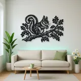 Squirrel Oak Branch Metal Wall Art | Wildlife Silhouette Decor