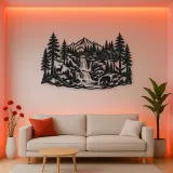 Forest Waterfall Metal Wall Art | Nature Silhouette Decor