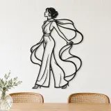 Silk Scarf Profile Metal Wall Art | Minimalist Woman Line Art - lifestyle view 4