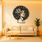 Afro Silhouette Face Metal Wall Art | Minimalist Woman Line Art