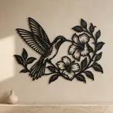 Hummingbird Blossom Metal Wall Art | Wildlife Silhouette Decor - lifestyle view 3