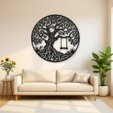 Tree with Swing Metal Wall Art | Botanical Metal Wall Decor