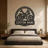 Personalized Cafe Racer Motorcycle Metal Wall Art with Crossed Wrenches - lifestyle view 5