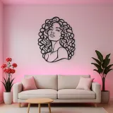 Curly Hair Portrait Metal Wall Art | Minimalist Woman Line Art