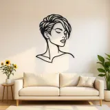 Short Hair Modern Face Metal Wall Art | Minimalist Woman Line Art