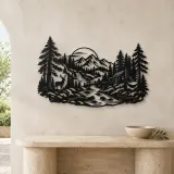 River through the Forest Metal Wall Art | Nature Silhouette Decor - lifestyle view 3