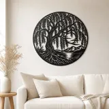 Arte mural de metal Willow Tree Moon | Decoración mural botánica de metal