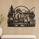 Grandfather Grandson Fishing Metal Wall Art | Family Silhouette Decor - lifestyle view 5