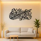 Flute Botanical Line Metal Wall Art | Music Room Wall Decor
