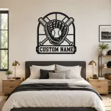 Personalized Baseball Glove Ball and Crossed Bats Metal Wall Art - lifestyle view 2
