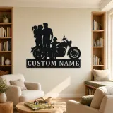 Personalized Classic Motorcycle Family with Toddler Metal Wall Art - lifestyle view 4