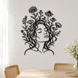 Wildflower Face Metal Wall Art | Minimalist Woman Line Art - lifestyle view 4
