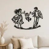 Arte mural de metal padres e hijo en columpio | Decoración de silueta familiar