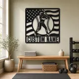 Personalized Female Softball Ready Stance Flag Metal Wall Art - lifestyle view 4