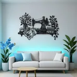 Sewing Machine Floral Metal Wall Art | Botanical Metal Wall Decor