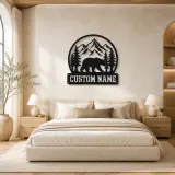 Personalized Bear and Pine Forest Metal Wall Art - lifestyle view 2