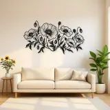 Poppy Field Line Metal Wall Art | Botanical Metal Wall Decor
