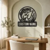 Personalized Largemouth Bass Fishing Metal Wall Art with Hook - lifestyle view 4