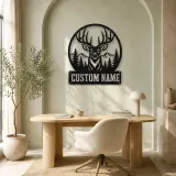 Personalized Buck Deer Metal Wall Art with Forest Landscape - lifestyle view 4