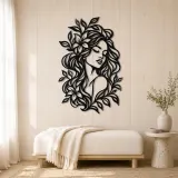 Botanical Hair Face Metal Wall Art | Minimalist Woman Line Art - lifestyle view 5