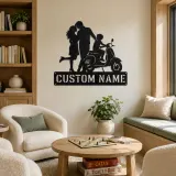 Personalized Scooter Family with Young Rider Metal Wall Art - lifestyle view 4