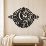 Celestial Crescent Face Metal Wall Art | Minimalist Woman Line Art - lifestyle view 5