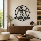 Cartel de metal personalizado bateador de béisbol con pelota cosida