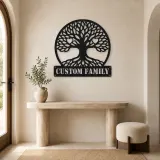 Personalized Family Tree Metal Wall Art with Heart Details - lifestyle view 3