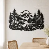 Campfire in the Pines Metal Wall Art | Nature Silhouette Decor - lifestyle view 4