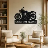 Personalized Seated Couple and Motorcycle Metal Wall Art - lifestyle view 4