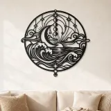 Cartel de metal personalizado de luna y océano | Decoración mural costera y náutica