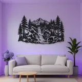 Forest Waterfall Metal Wall Art | Nature Silhouette Decor