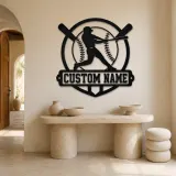 Personalized Baseball Batter Crossed Bats Metal Wall Art - lifestyle view 3