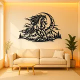 Horse and Moon Arc Metal Wall Art | Equestrian Wall Decor