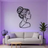 Hair Bun Profile Metal Wall Art | Minimalist Woman Line Art